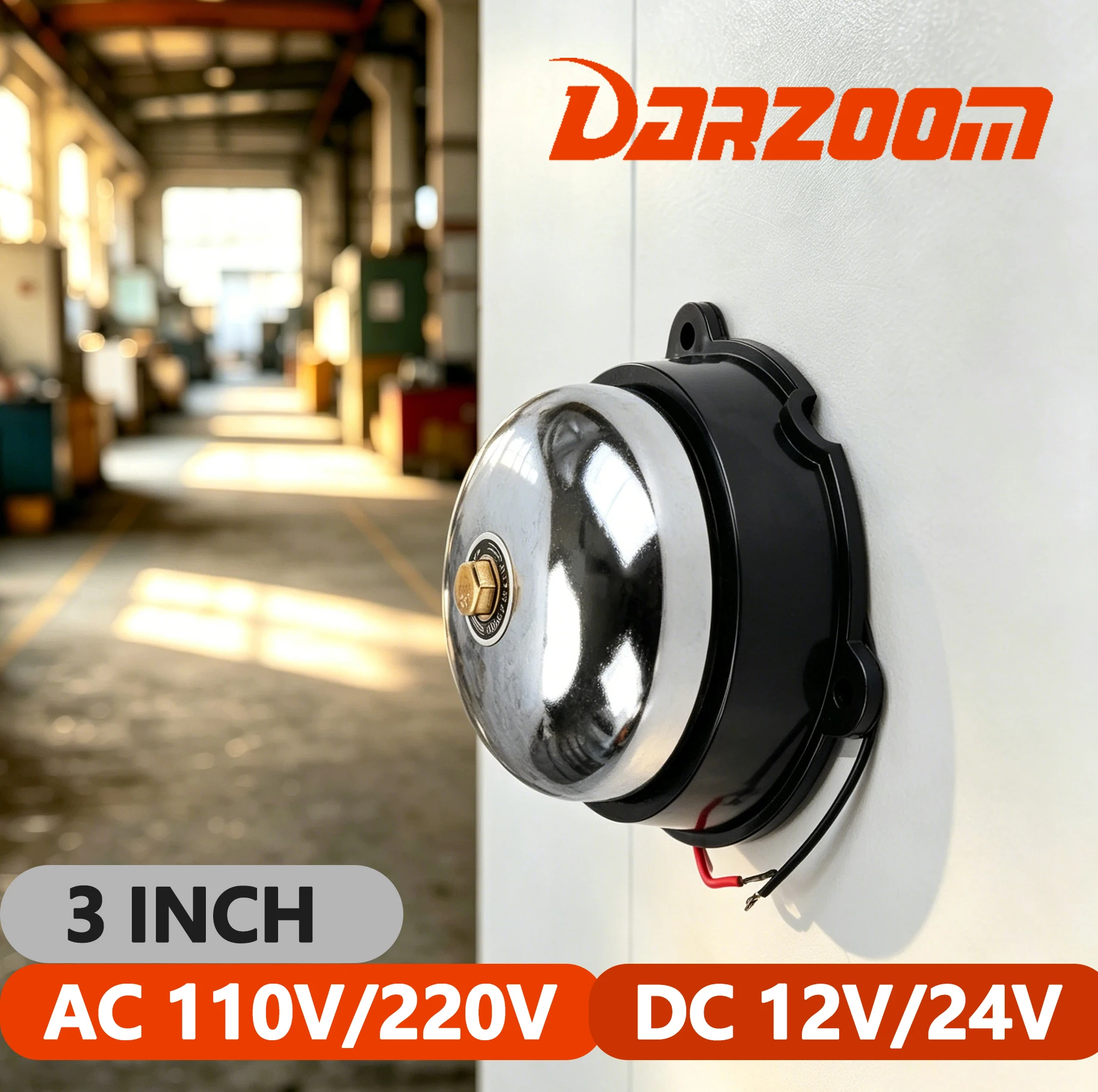 Campana Eléctrica Tradicional de 3 Pulgadas AC110V/220V DC12/24V, Campana de Llamada con Sonido Fuerte y Alto Nivel de Decibeles, Timbre para Puerta de Casa, Escuela o Fábrica