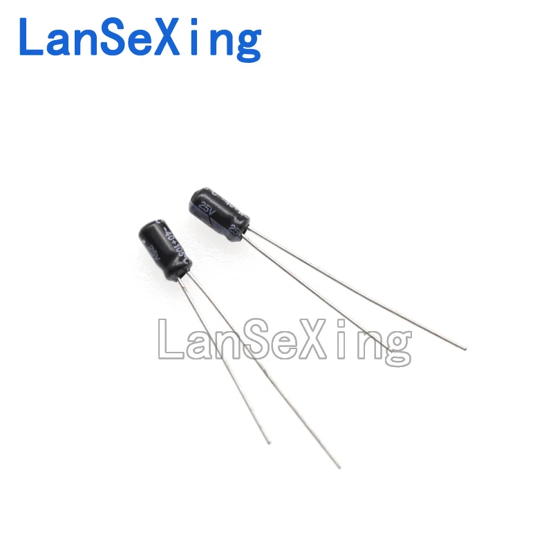 Capacitor eletrolítico de alumínio inline, 25V, 4.7UF, 25V, Volume 3x5mm