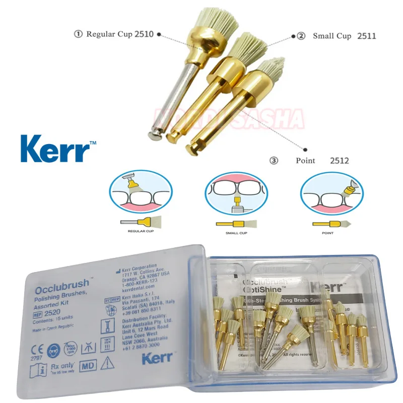 1Box Kerr Occlubrush Polishing Regular &Small Cup Point Dental Kerr Polishing Cup & Point Brush Assorted Set For Composite Resin