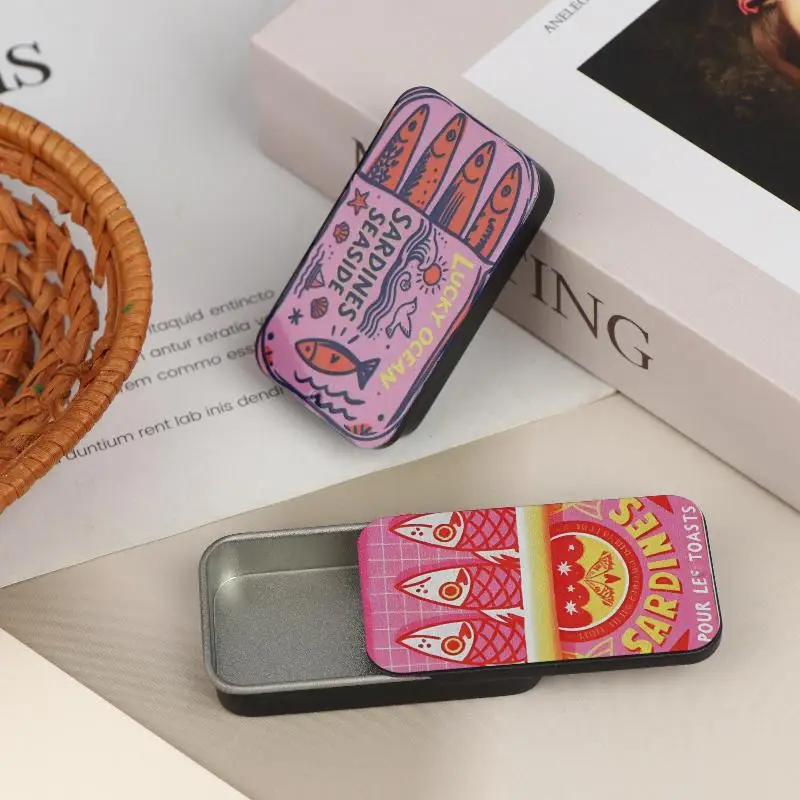 1Pcs Sardine Printed Mini Metal Storage Tins With Lightweight Portable Design Perfect For Storing Pills Small Stationery