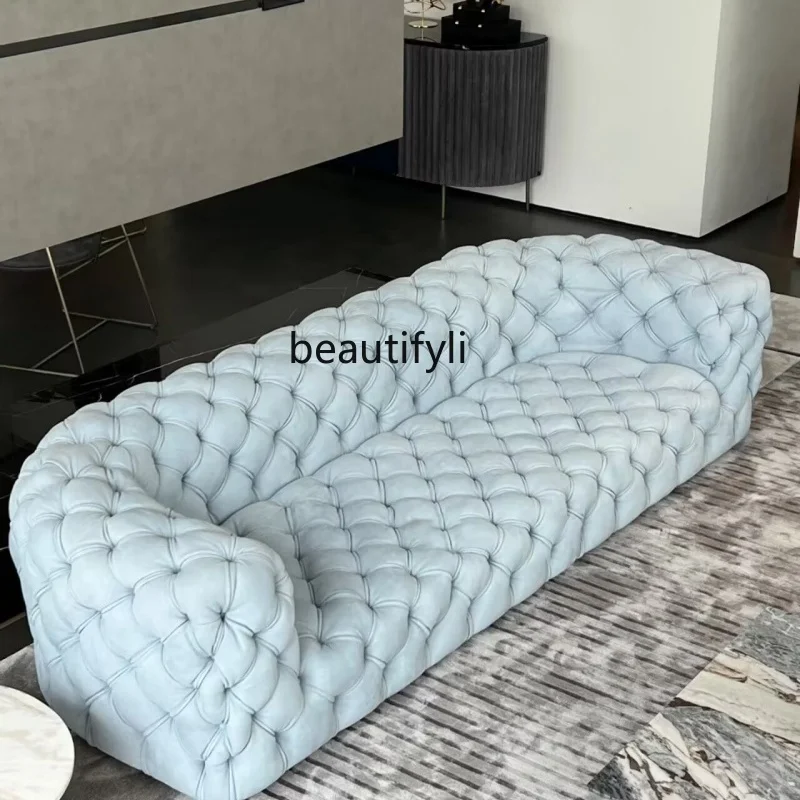 

American Light Luxury Full Pull Buckle Velvet Cloth Art Sofa Villa Living Room B & B Italian Nordic Haze Blue Sofa Combination