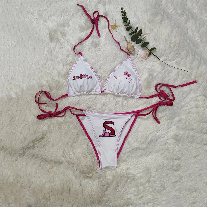 

Sanrio Kawaii Hello Kitty Sexy Printed Bikinis Anime Cartoon Fashion Exquisite Hot Ins Style Good Looking Y2k Bathing Swimsuits