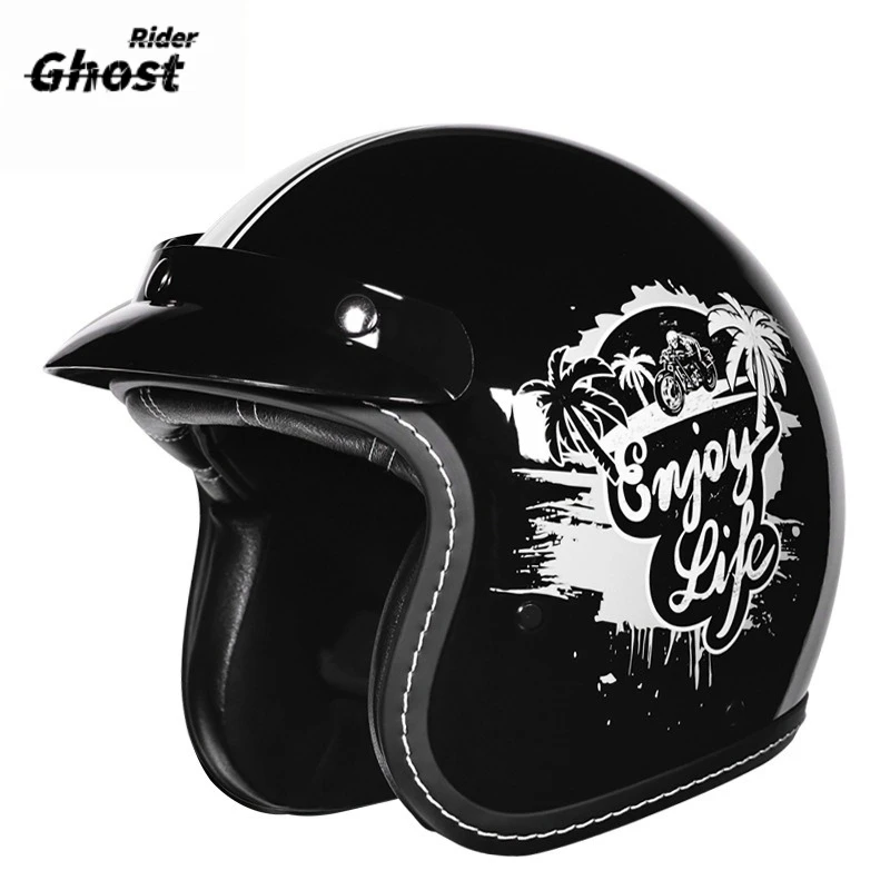 Unisex Retro Open‑Face 3/4 Motorcycle Helmet, Vintage Half Helmet for Men Women, All‑Season Helmet for Urban Motorbike Commuting