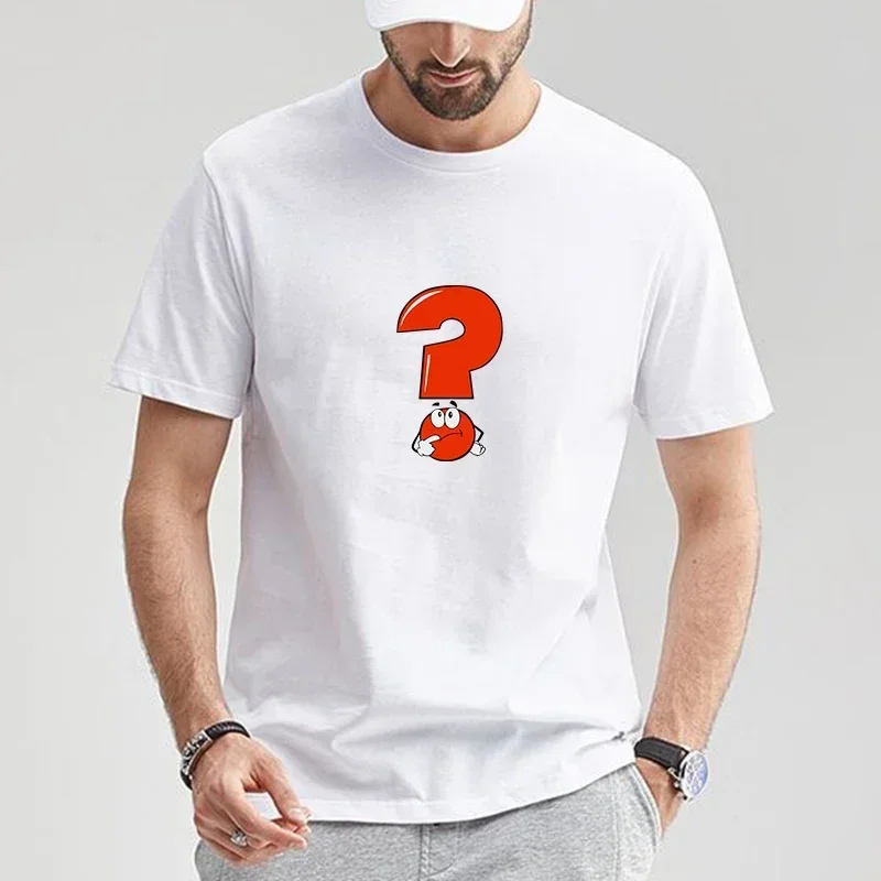 Question mark pattern printed t-shirt 100% Cotton T shirt For Men  Breathable Tops Street Fashion T-shirt Mens Casual Summer Har