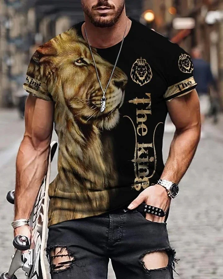 

2023 Summer Men's Printed Casual Crew Neck Short Sleeve T-Shirt The King Lion 3D Printed T Shirt