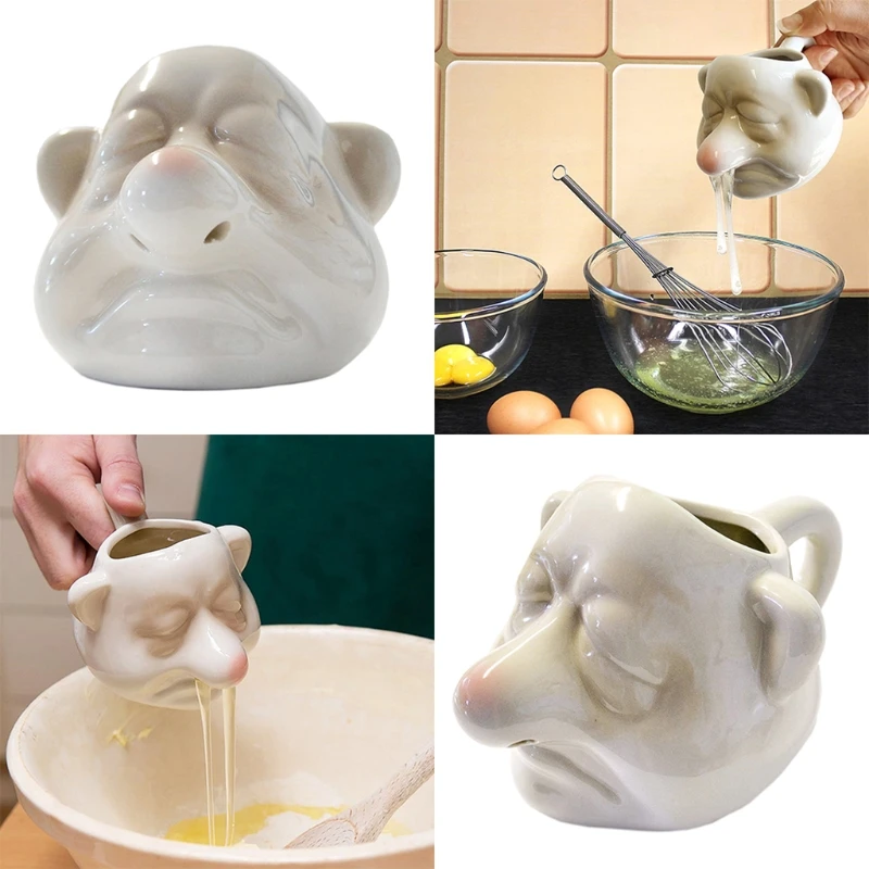 Funny Dwarf Ceramic Egg Yolk Separator Handheld Egg White Running from Nose Egg Separator Tool for Creative Household To