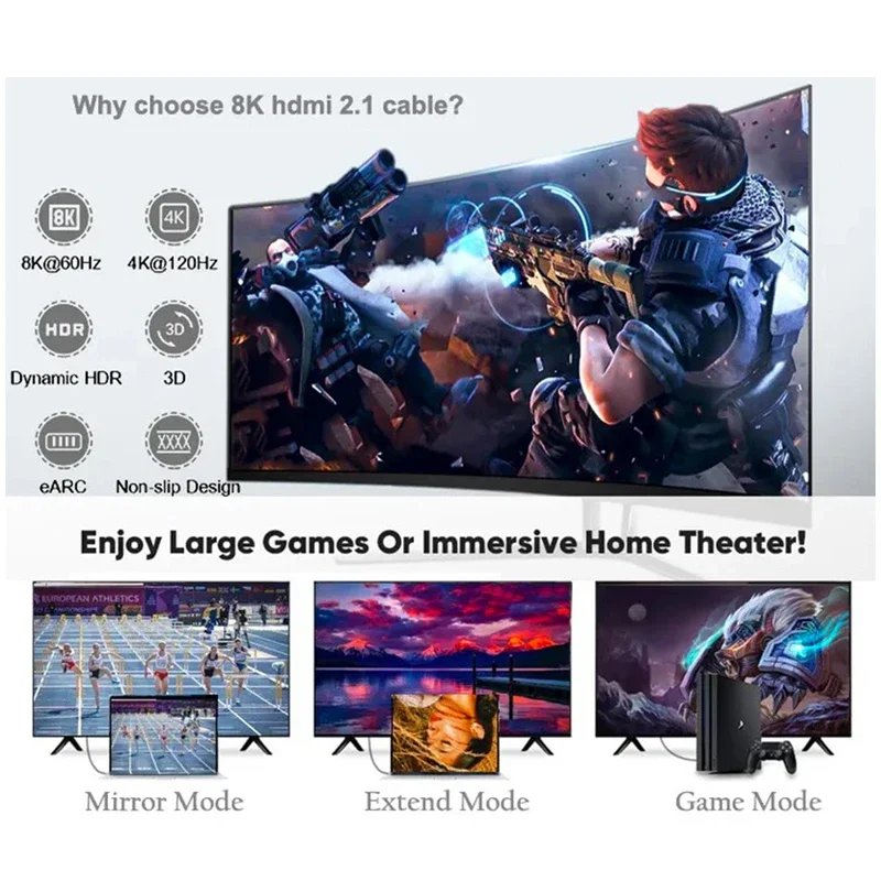 كابل Ultra High Speed 8K HDTV 21 (1M، 2M، 15M خيارات) - 48 جيجابت في الثانية، EARC وDolby Vision، لجهاز Xiaomi TV Box، PS5 (60 هرتز)