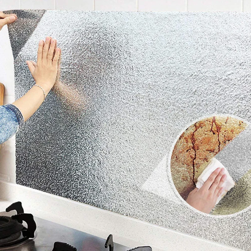 1 Roll Oilproof Sticker Self Adhesive Waterproof Aluminum Foil DIY Wall Sticker for Home Kitchen Moisture-proof Aluminum Foil