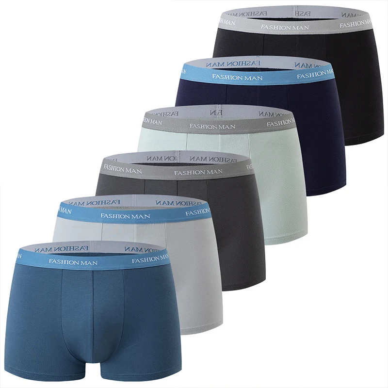 

6-piece men's fashionable letter waistband bamboo fiber breathable underwear plus size flat corner pants casual sports home pant