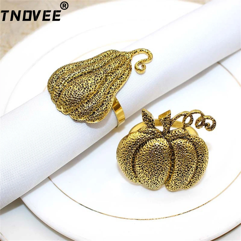 

2Pcs New Retro Pumpkin Napkin Ring Thanksgiving Harvest Festival Napkin Buckle Wedding Party Table Decoration ERH101