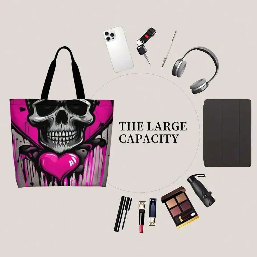 

Skull Heart Graphic Tote Bag For Goth Emo Punk Alternative Fashion Women Men Unisex Large Capacity Shoulder Bag