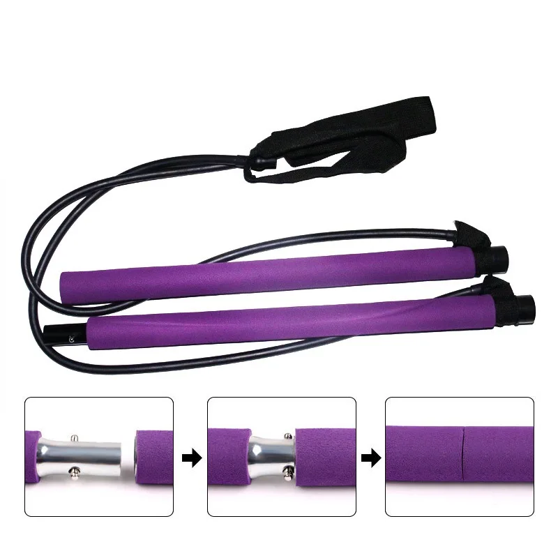 x3 resistance band bar Portable Yoga Pilates Bar Stick with Resistance Band Home Gym Muscle Toning Bar Fitness Stretching