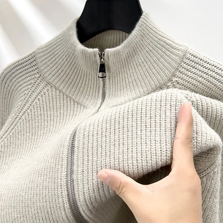 Men's Thiened Sweater Cardigan Zipper Stand Collar Casual Warm Loose Knitted Outerwear Winter Faion Ci Sle Long Sve