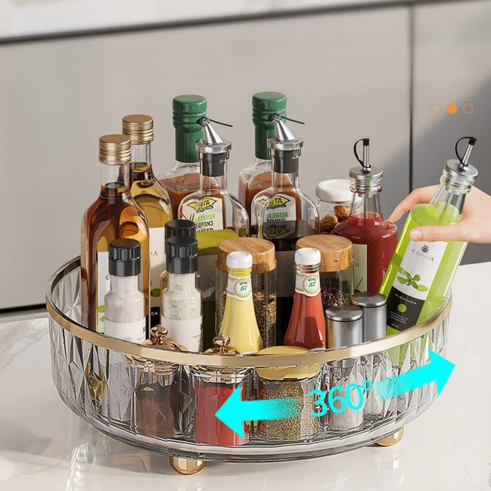 360 Degree Turntable Rotating Kitchen Spice Storage Rack Clear Tray Non-Slip Round Cabinet Pantry Countertop Cosmetic Organizer