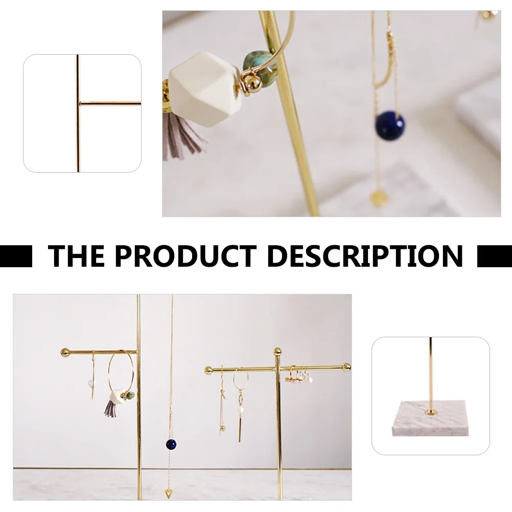 

Jewelry Storage Organizer Marble Tray Watch Hanging Rack Desktop Electroplated Iron Necklace Holder