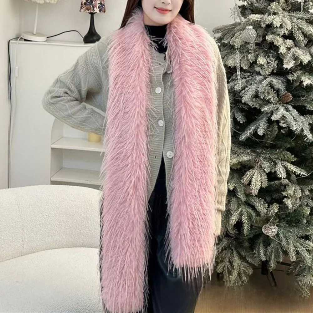 

New Faux Fur Women Scarf Winter Warm Long Shawl Wrap Solid Color Windproof Neck Cover