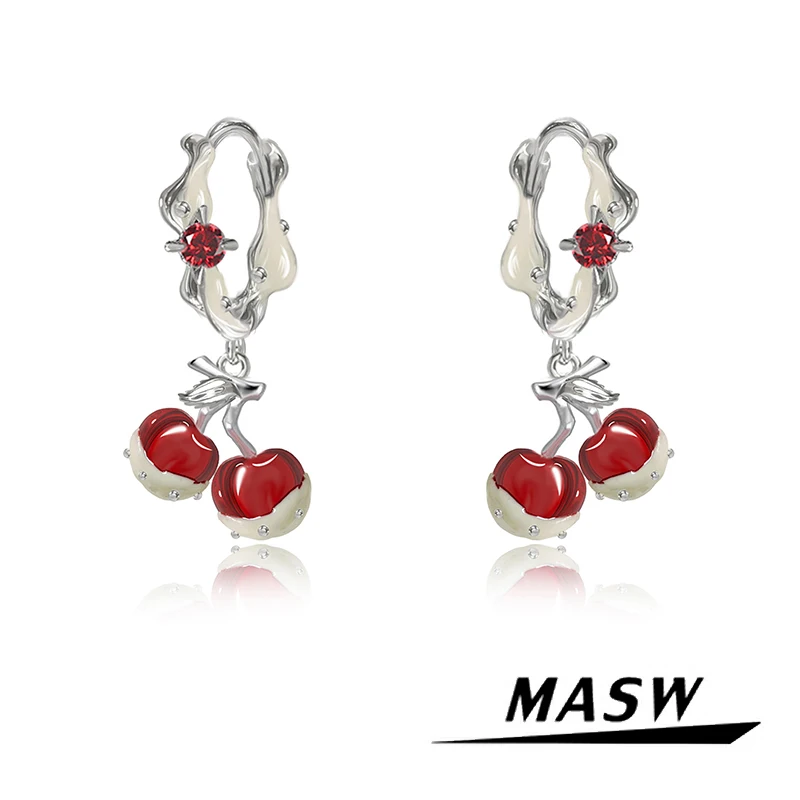 MASW Original Design Colorful Summer Collection Sweet Red Cherry Stud Earrings