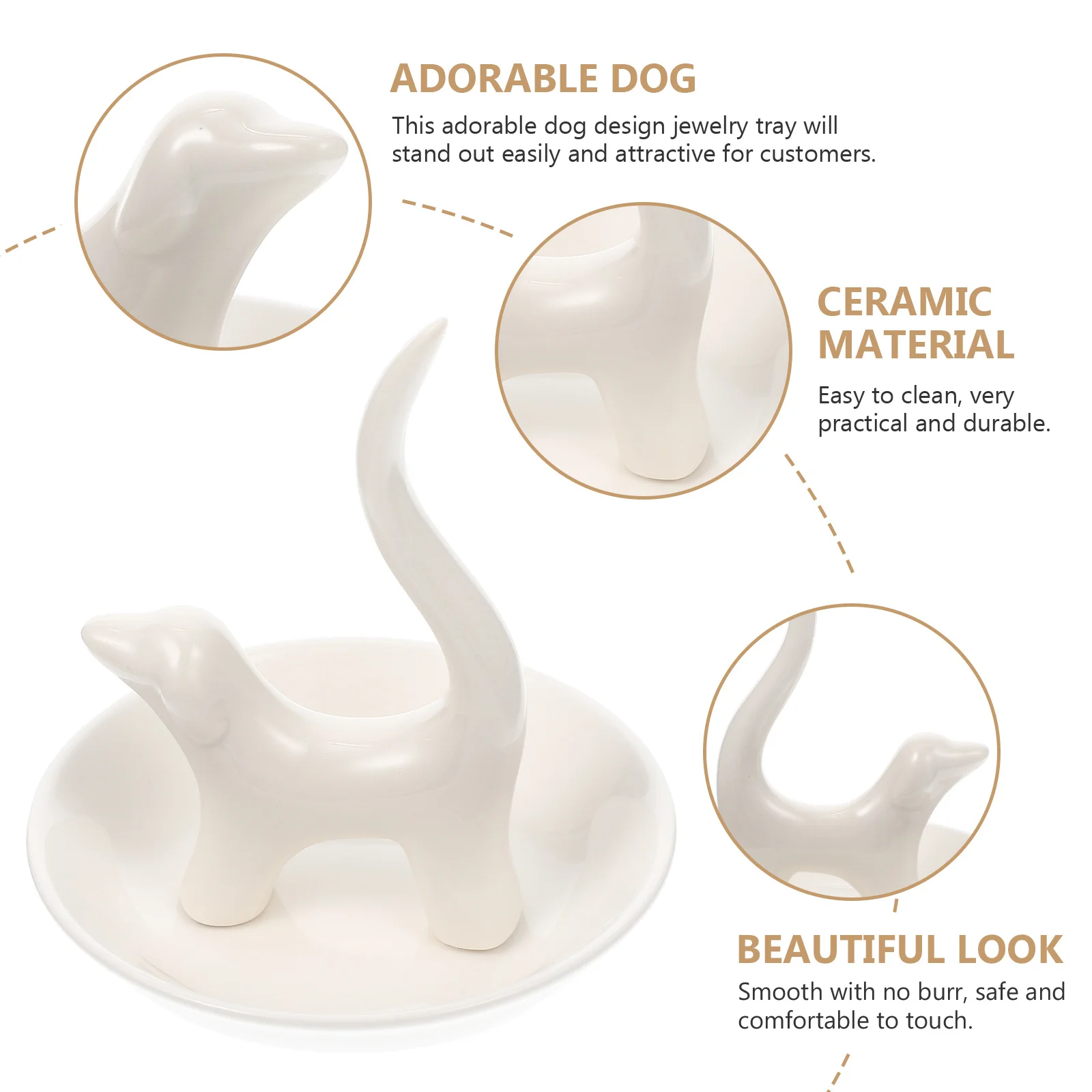 

Ceramic Dog Jewelry Dish Adorable Cartoon Design Ring Necklace Storage Tray Organizer for Vanity Table Dog Jewelry Dish