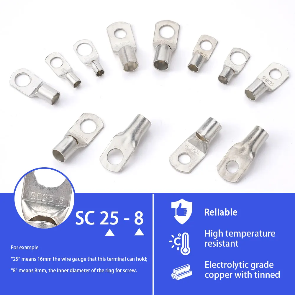140pcs Assortment Car Auto Copper Ring Terminal Wire Crimp Connector Bare Cable Battery Terminals Soldered Connectors Kit HX-50B