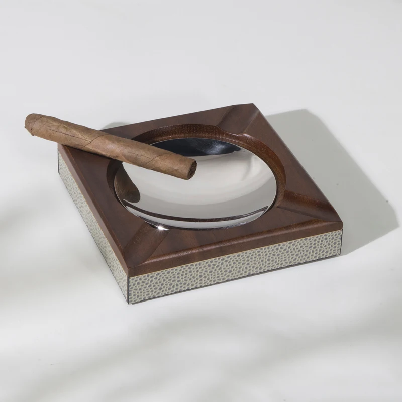 Customized Stainless Steel Ashtray Mini Portable Design for Office Hotel Use for Cigarette/Cigar Smoking Genuine Leather