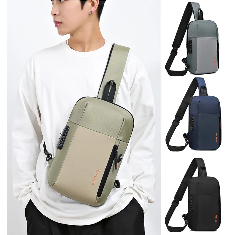 Men's Waterproof Chest Bag with Anti-Theft USB Charging Large Capacity Chest bag for Men with Crossbody Shoulder Multiple Pocket