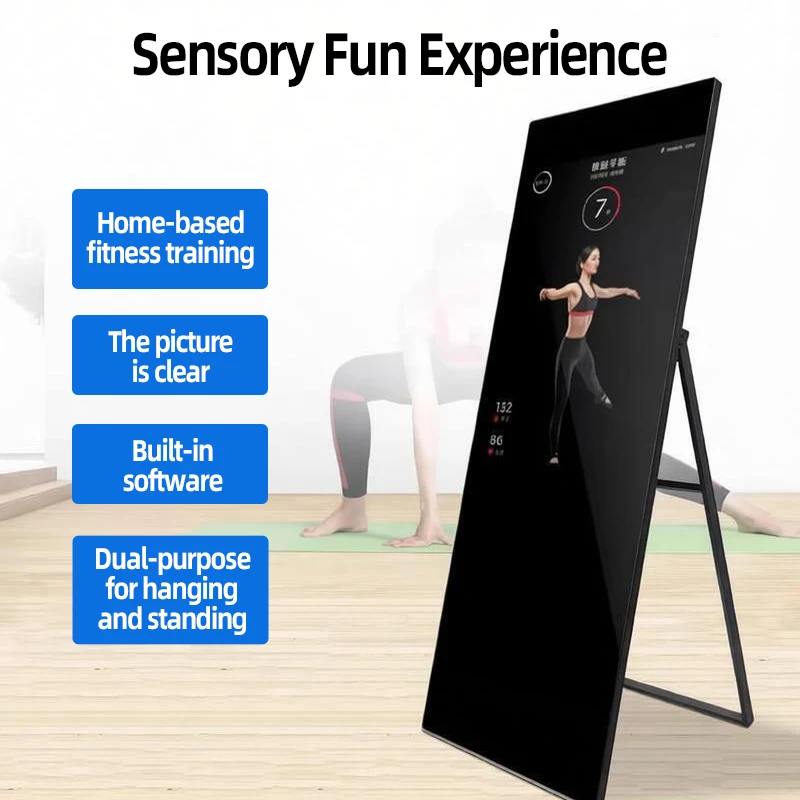 Digital Signage Smart Interactive Fitness Mirror 10-Point Capacitive Touch LED/OLED Floor Standing Home Exercise 1 Year Warranty