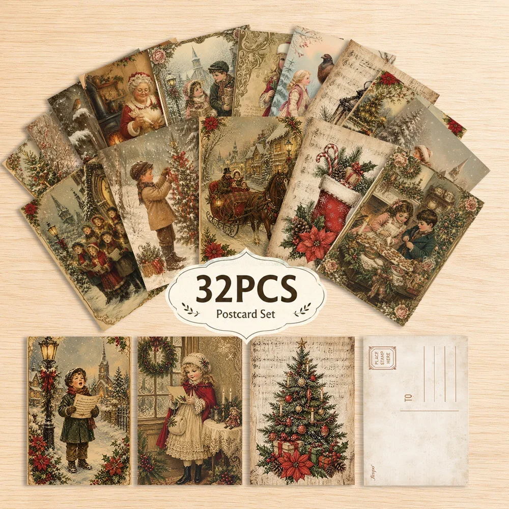 32 Stück, Vintage-Postkarten mit Weihnachtsmotiven, Wandaufkleber, Versandkarten, Grußkarten, DIY-Postkarten, Gedenkpostkarten