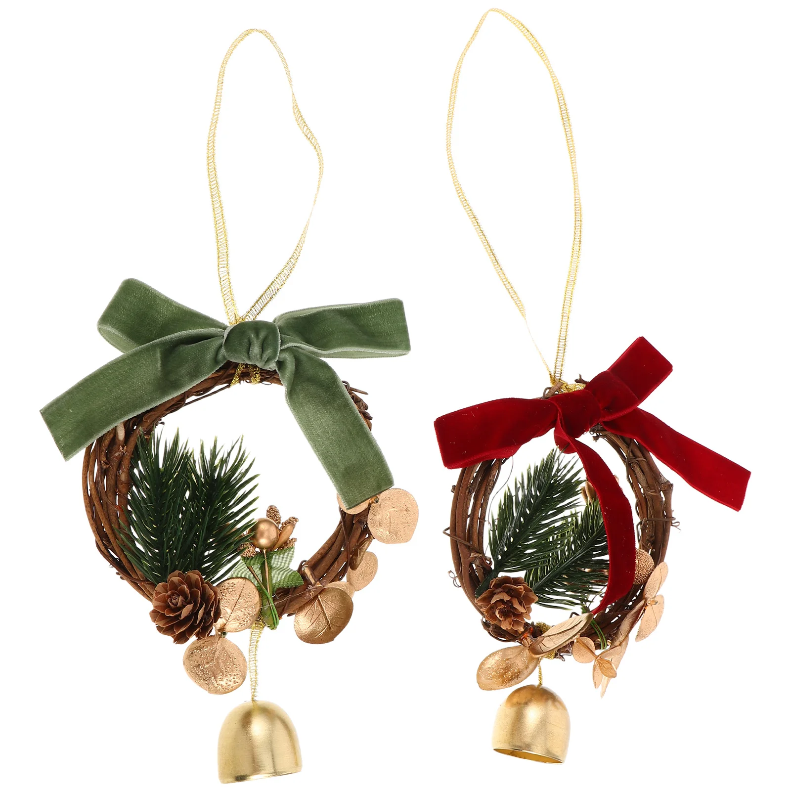

2Pcs Christmas Metal Bells Ornament Red Bow Pinecone Pendant Xmas Door Knob Garland Hanging Decoration Winter Decor