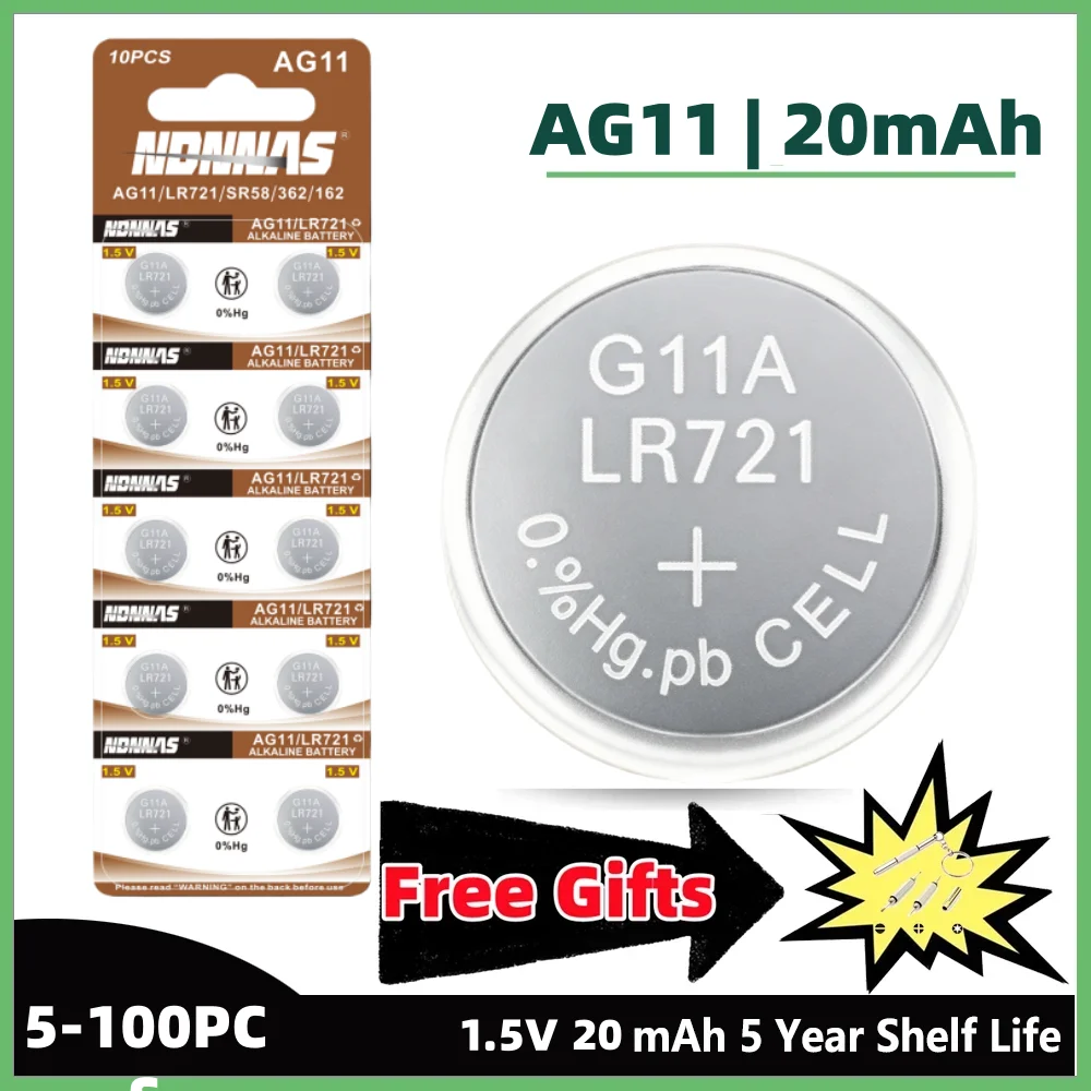 5-100Pcs AG11 LR521 SR521SW 1.5V 20mAh Alkaline Coin Cell Battery For Watch Car Key Fob Remote Clock Mini Electronic Device