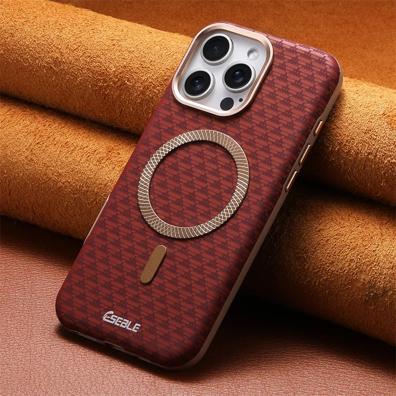 Luxe Lederen Koolstofvezel Textuur Telefoon Case Voor iPhone 13 14 15 16 17 Pro Max Voor Magsafe Draadloos Opladen Shockproof cover