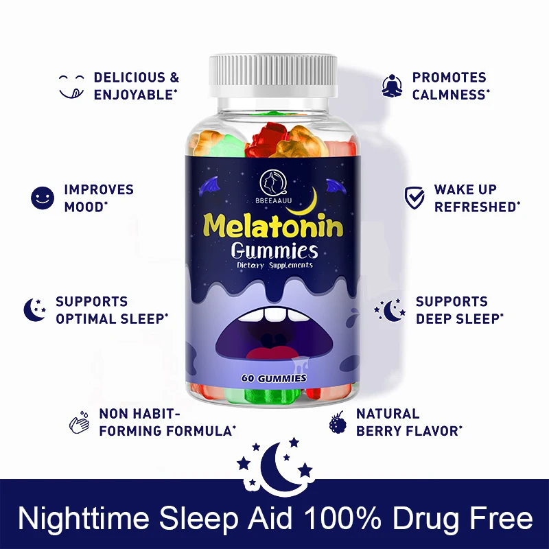 Free Shipping 10Mg Melatonin Gummies Sleep Supplement Good Sleep Insomnia Calmness Mood Jet Lag