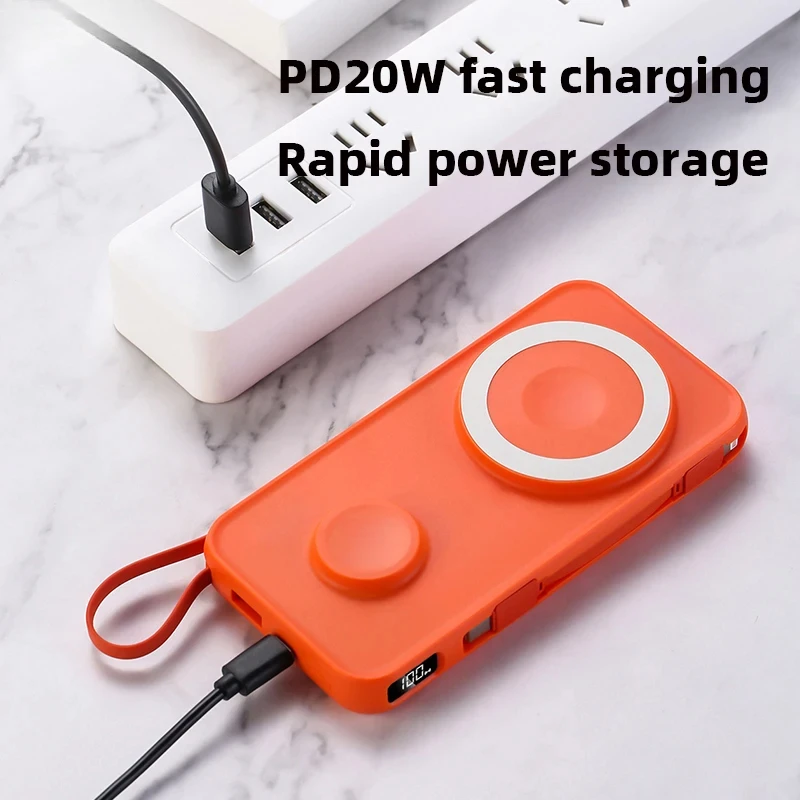 For IPhone 15 Samsung Apple Watch 10000mAh Magnetic Wireless Power Bank With Cable Portable USB C Fast Charging External Battery