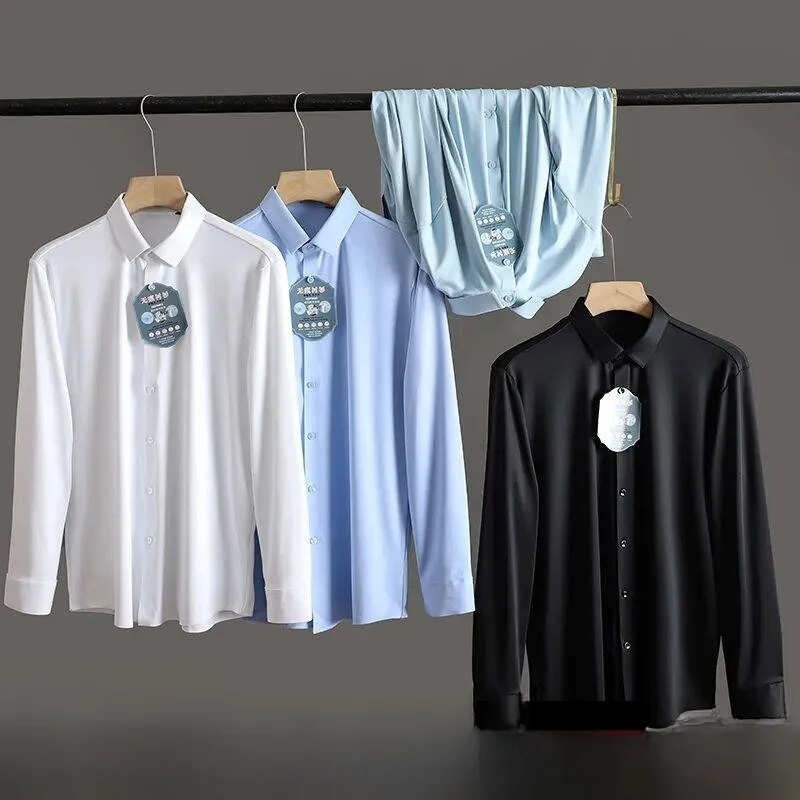 

Seamless Sealed Collar Business Casual Shirt for Men Comfortable Breathable Nylon Polyester Blend Long Sleeve Spring Autumn C...