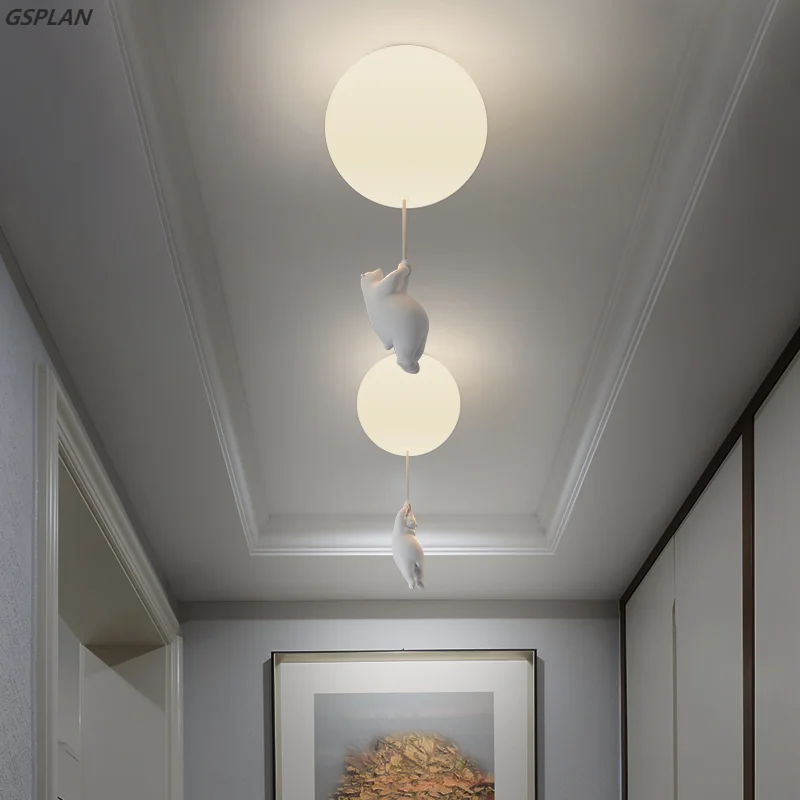 GSPLAN Modern Polar Bear Chandelier Criativo Mike Branco Bola De Vidro Resina Indoor Children's Kindergarten Chandelier