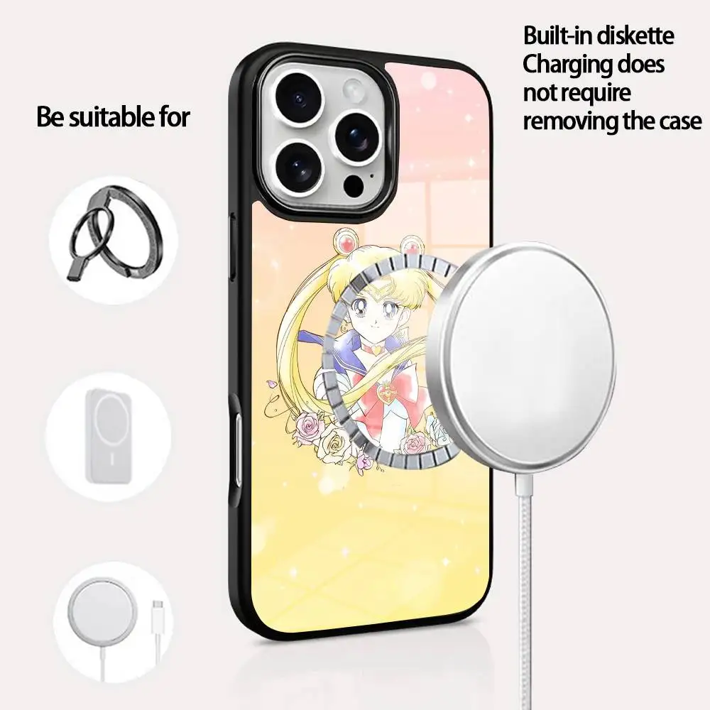 

S-Sailors M-Moons Phone Case For IPhone 16 15 14 13 12 11 Pro Max Plus Mini Magsafe Mirror Wireless Magnetic Cover