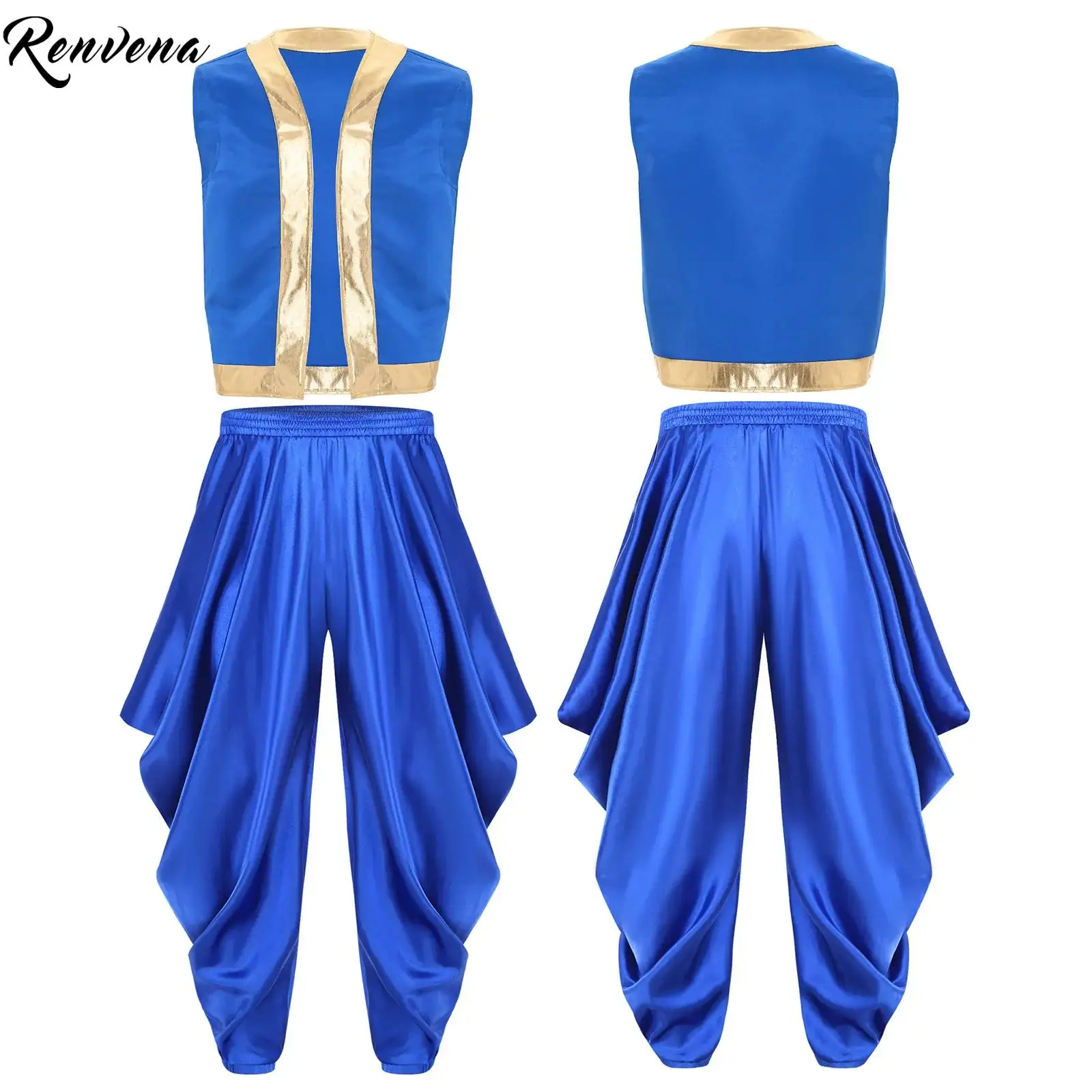 

Мужской костюм арабского принца на Хэллоуин, косплей, наряд для ролевых игр, металлический жилет и шаровары для тематического мероприятия, карнавальное платье