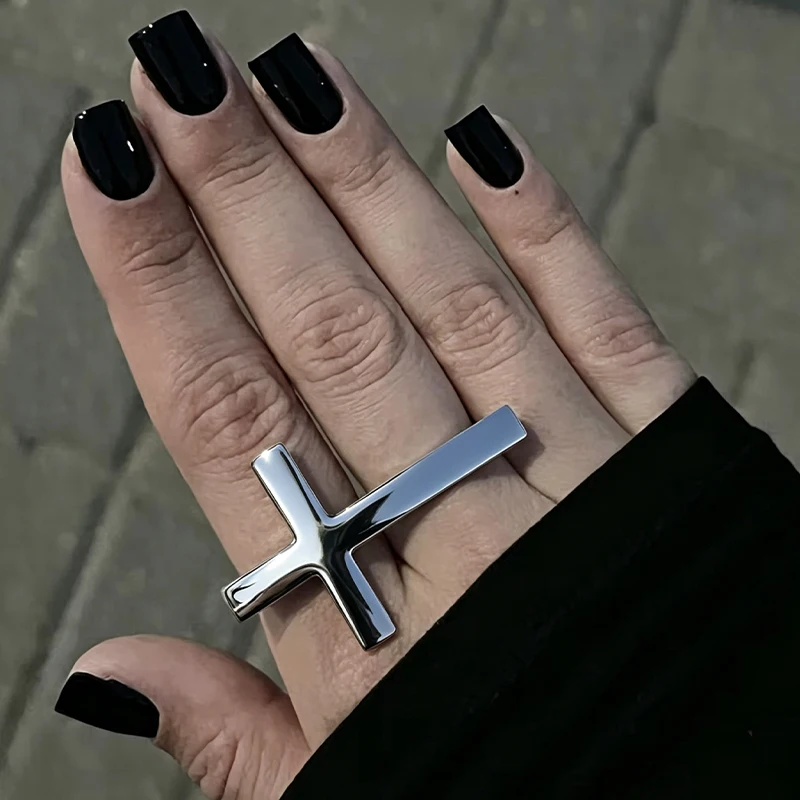 Y2K Retro Big Cross Adjustable Open Ring for Women & Men