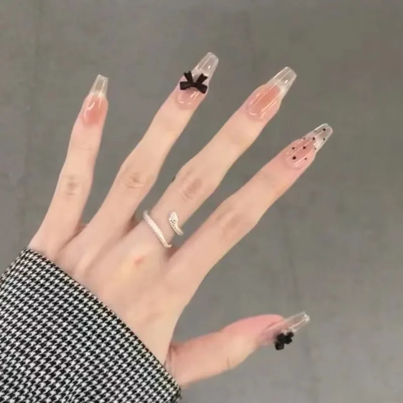 

False Nails Fake Nails Full Cover Press on Nails Diy Pure Handmade Removable Reusable Diamond 10Pcs/Set Cat Eye Polka Dot Bow