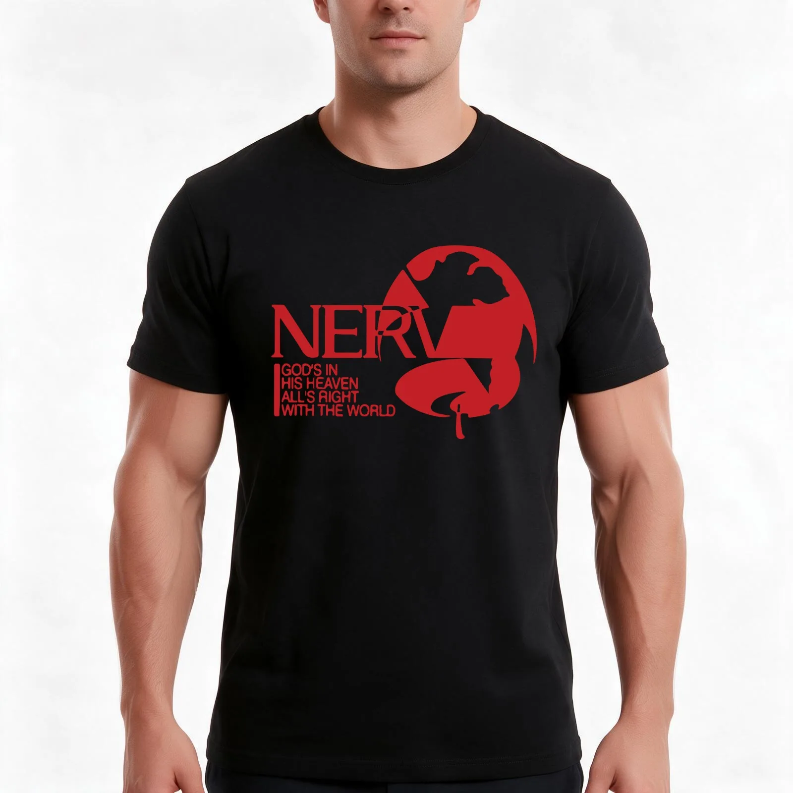 NERV T-Shirt, Summer Casual Cotton Tee, Oversized Streetwear Tops, Vintage Graphic Print, Loose Fit Short Sleeve, 100% Cotton