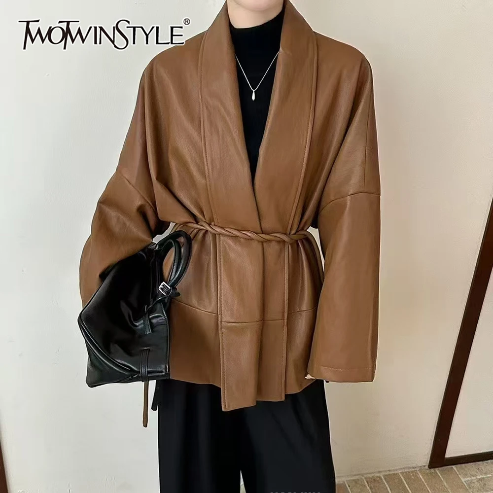 

TWOTWINSTYLE однотонная французская куртка с повязками, женская свободная офисная женская куртка с лацканами и длинными рукавами, осенняя модная новинка
