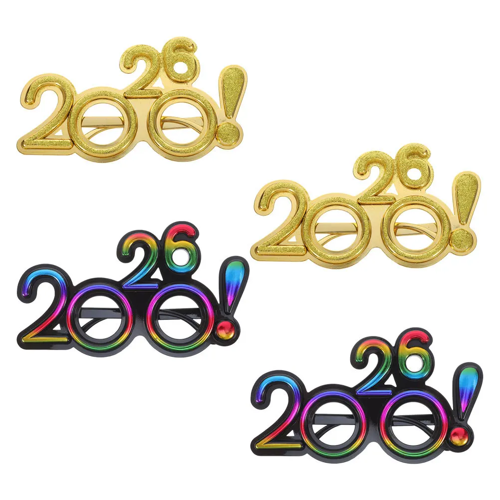 

4Pcs New Year Party Glasses 2026 Glitter Eyeglasses Unique Design Lightweight Comfortable Birthday Photo Booth Props