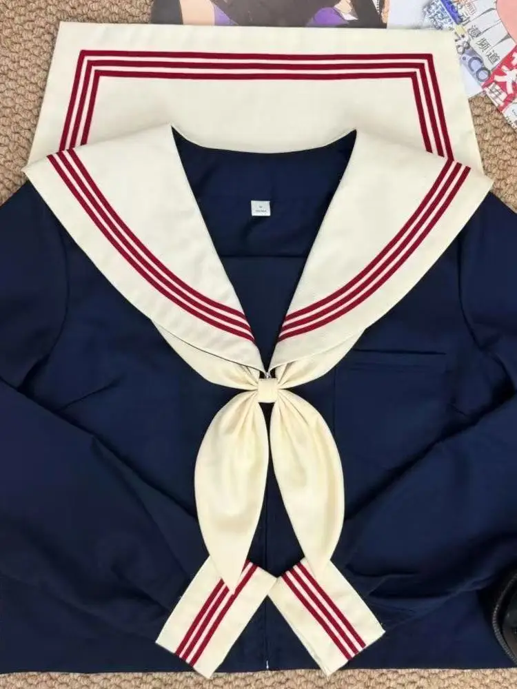 Authentic Japanese Style School Uniform Set for Women Summer Sailor Suit Shirt with Sapporo Collar Class Uniform Kit view 3