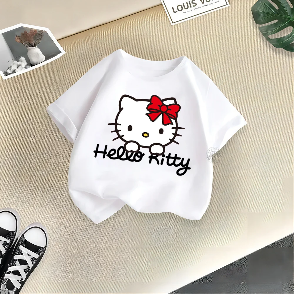 

Футболка хлопковая для мальчиков и девочек, с принтом Hello Kitty