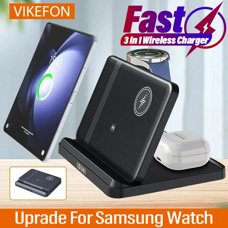 3 in 1 Wireless Charger Stand For Samsung Z Fold Zflip5 S23 S22 Ultra Foldable Fast Charging Dock Station for Galaxy Watch Buds2