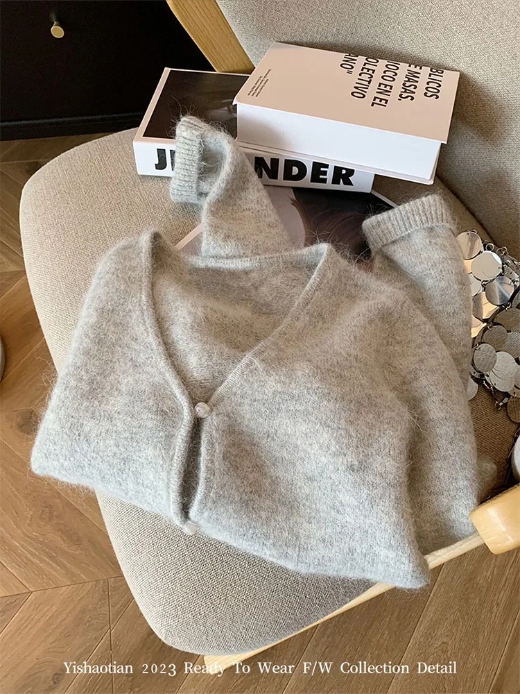 Korean Fashion Simple Cardigan Office Lady Mori Girl Sweater V-Neck Long Sleeve Knitwear Jumper Streetwear Gyaru High Street