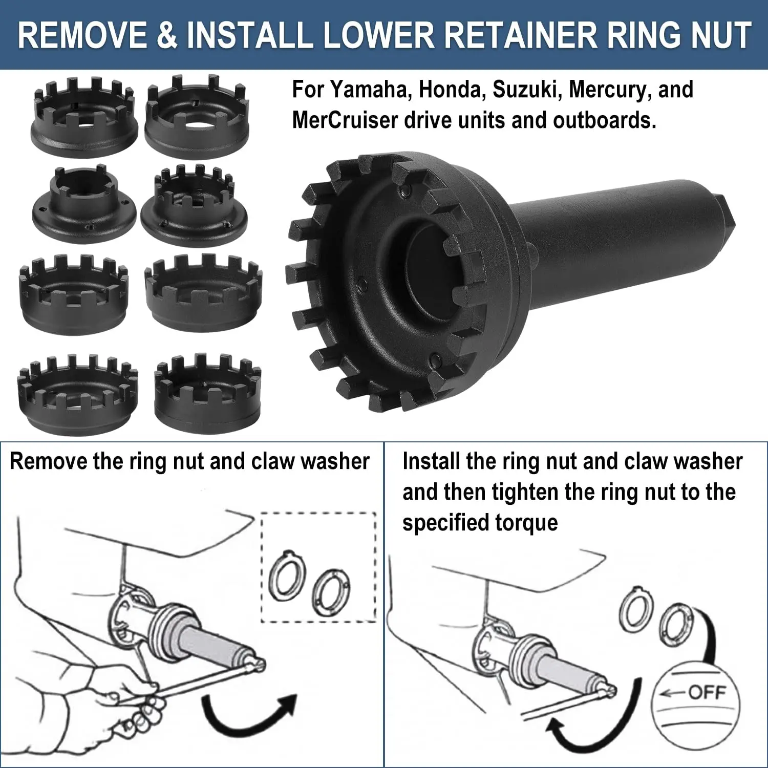 Lower Carrier Retainer Retaining Ring Nut Wrench Tool Kit Fit For Yamaha Honda Suzuki Mercury MerCruiser Drive Units & Outboards