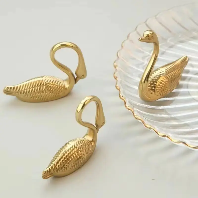 HOT 4PCS/4Pairs Solid Brass Swan Furniture Pulls Knobs Drawer Knobs Cupboard Wardrobe Closet Dresser Wine Cabinet Pulls Handles
