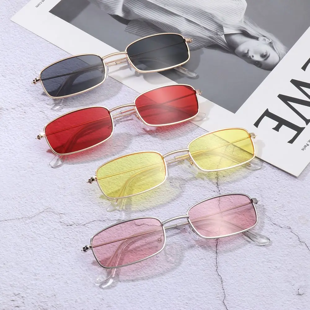 Retro Small Rectangle Women's Sunglasses Brand Shades Classic Candy Color Clear Lens Metal Frame Sun Glasses Anti UV400 Eyewear