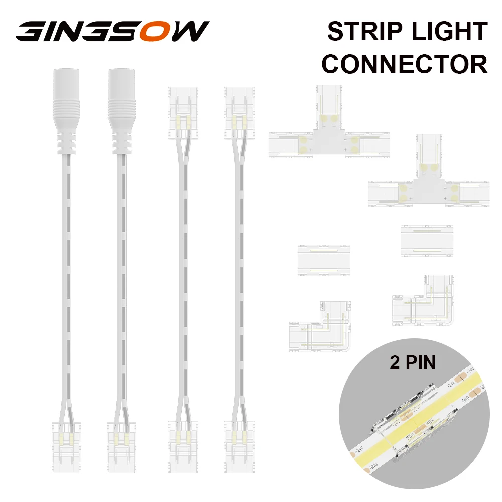 Gingsow 2 Pin LED Strip Connector Kit For 8mm COB LED Strip Light Corner Connector Only Compatible With Single Color Cob Strip