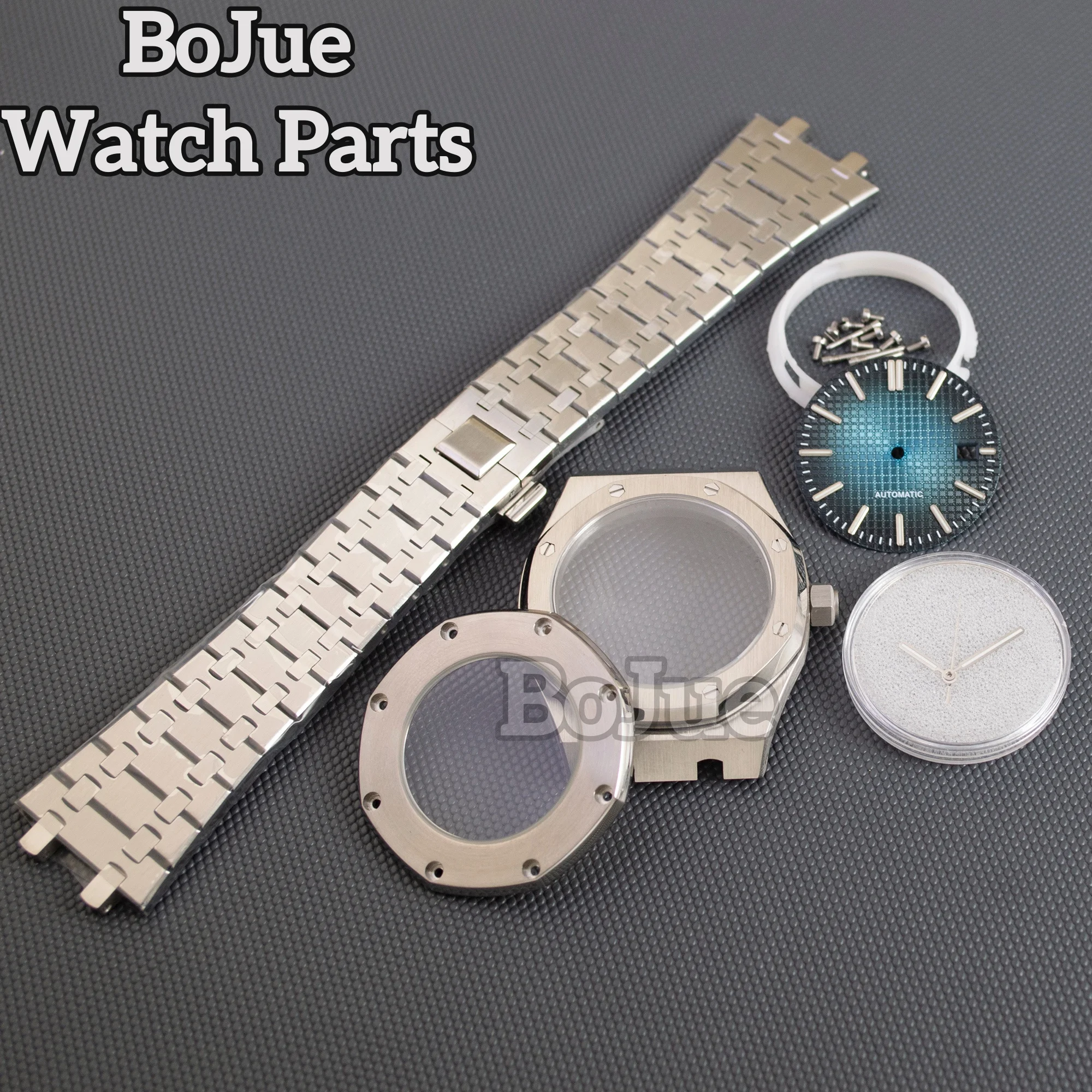 Obudowa zegarka męskiego 41 mm, stal nierdzewna, pasek, elementy bransolety do mechanizmu Oak nh35 nh36 nh70, tarcza 31,8 mm, wodoodporne szkło szafirowe.